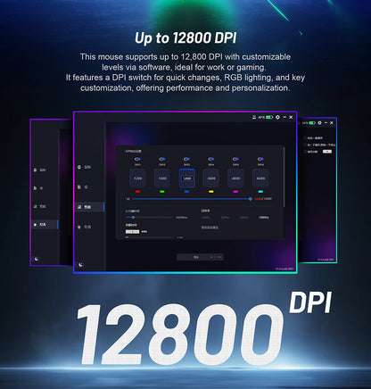 Wireless Game Mouse 12800DPI 1000Hz BT/2.4G/Wired 7 Buttons Macro Mouse for E-sports Ergonomic Design RGB Backlit