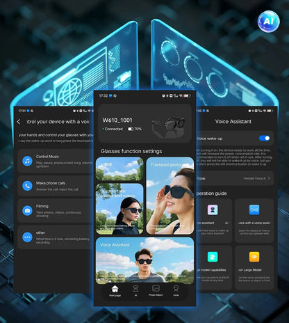Smart Glasses HD Camera Recording Videos AI Photo Recognition Answer Translation 270mAh Large Battery Waterproof BT Call Glasses