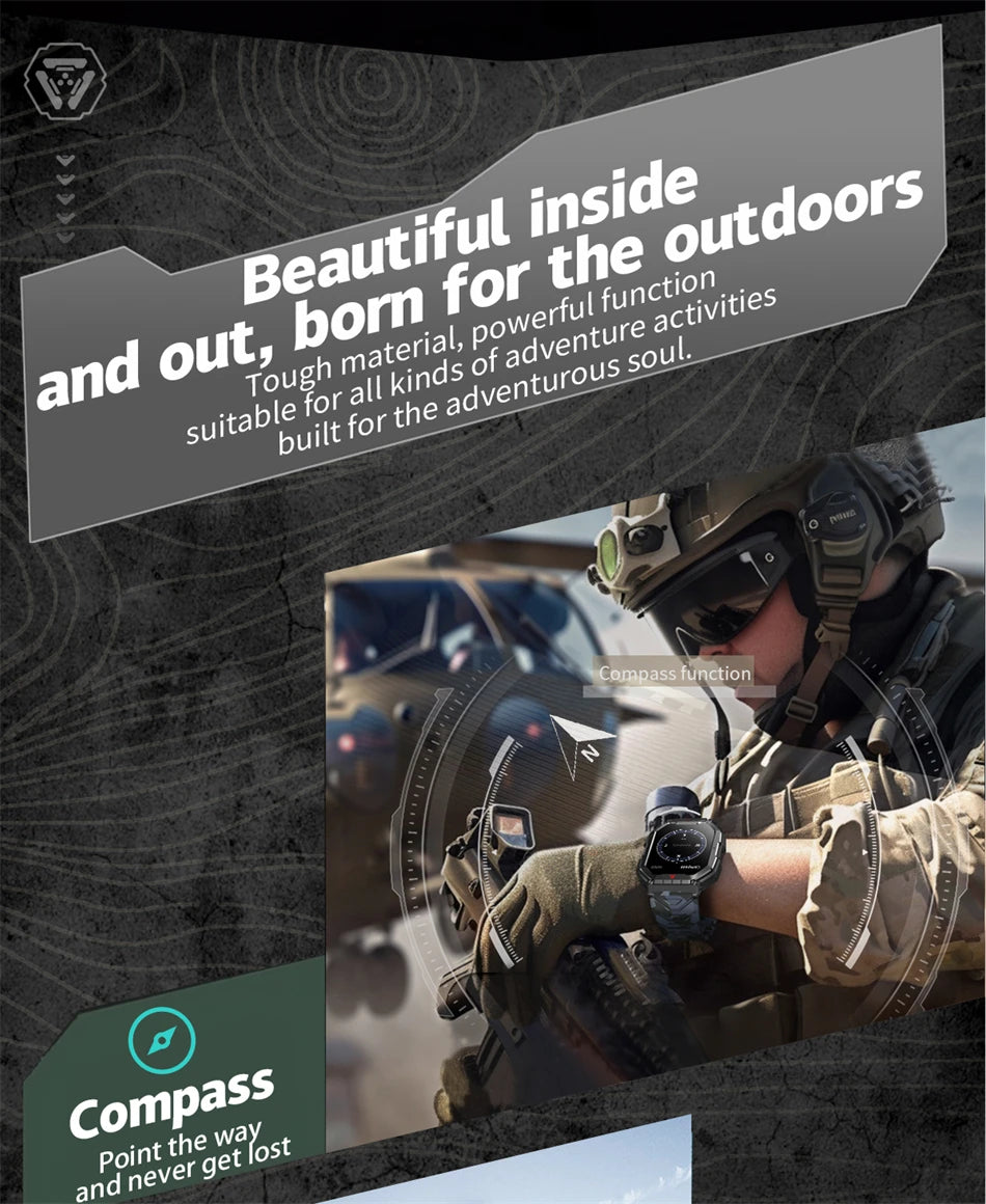 2.1 Inch AMOLED HD Screen Smartwatch Men Compass GPS Outdoor Sports Health Monitoring 1ATM Waterproof Bluetooth Call Smart watch