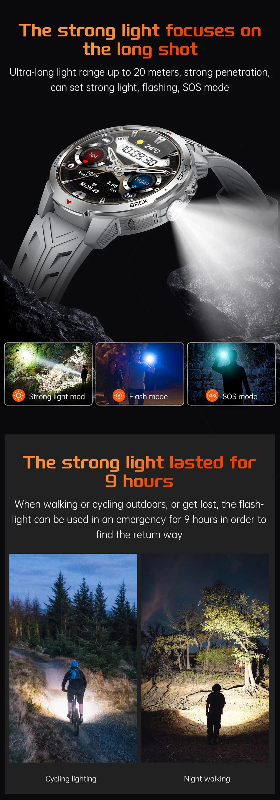 GPS Outdoor Sports Smartwatches 1100mAh Battery Compass Men's LED Lights 5ATM Waterproof Watch Bluetooth Call Smart Watch