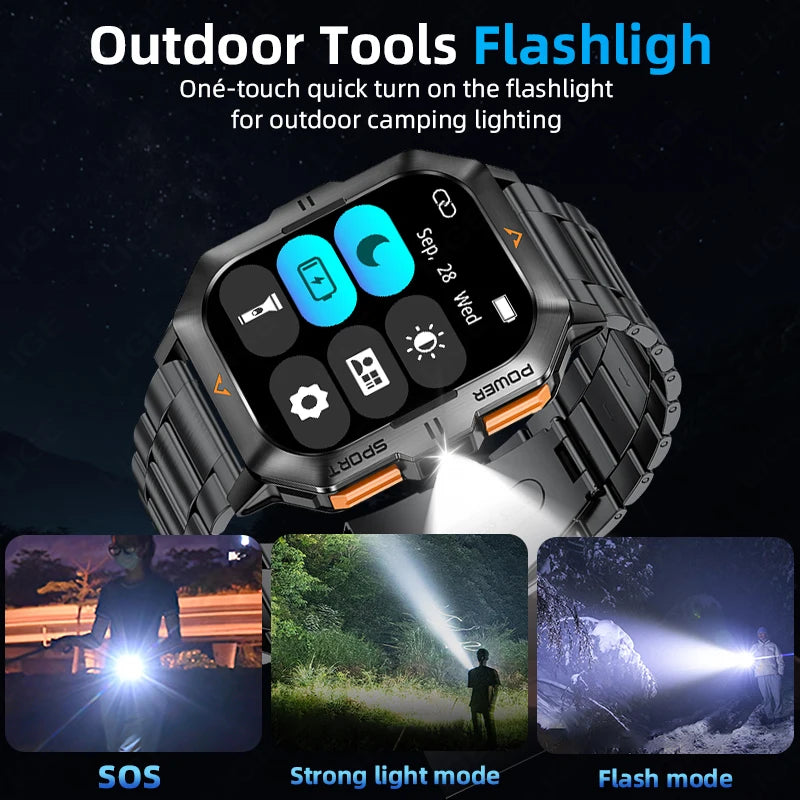 LIGE Outdoor Smart Watch For Men Women‘s Health 2.01’’ HD Screen 430mAh Battery LED Flashlight Waterproof Sports Smartwatches