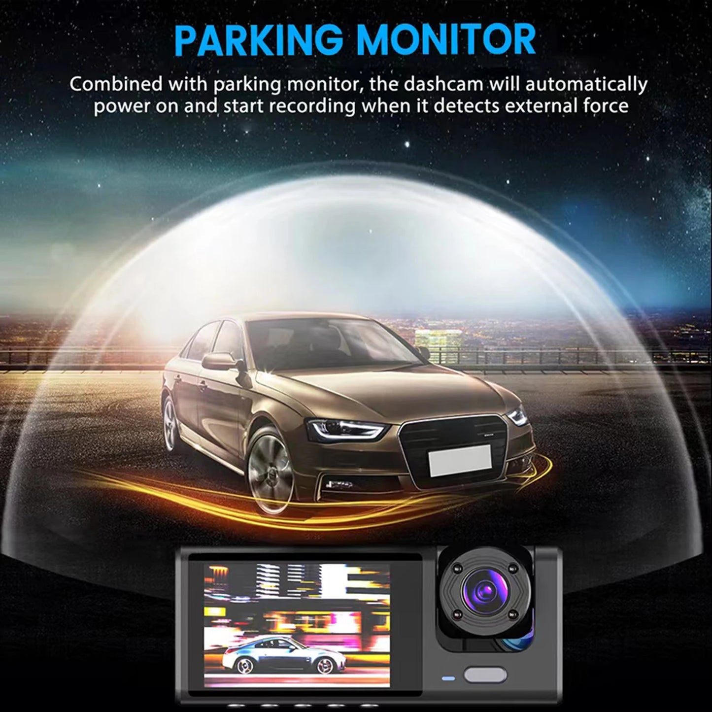 Dash Cam Recording Car Camera DVR S1 2"Screen HD 1080P 3 Cameras+WiFi (Front/Rear/In car) Night Vision Video Recorder