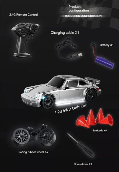 RC Cars 4WD 1:24 20KM/H Full Proportional High RC Drift Car Speed RC Car with LED Lights and Drifting Tires Racing Sport Toy Car
