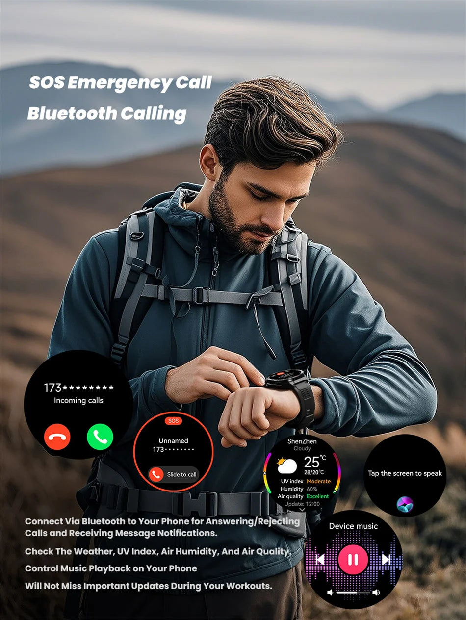 GPS Smartwatch Men 1.43" AMOLED 10ATM Waterproof Bluetooth HD Call Compass Altitude Barometer Multi Sport Mode Smart Watch