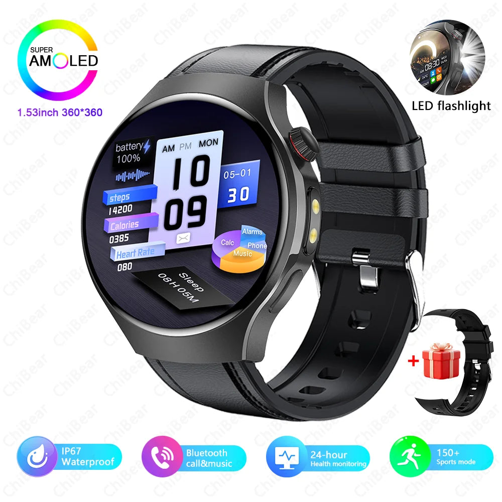2025 New Outdoor Sports Smart Watch Men Riding Running Fitness IP68 Waterproof LED Lights Bluetooth Call Smartwatches