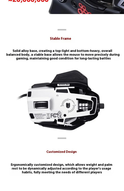 MeiJiaLion RAT6+ Wired Mechanical Gaming Mouse With Weight RGB Computer Esports Mouse Controller Black And White For Gamers