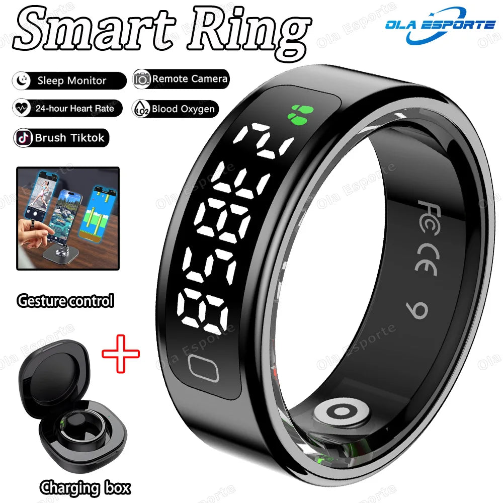 New Smart Ring Men Women Display Screen Gesture Swipe Video Smartring Waterproof Heart Rate Sleep Monitor Rings For Android IOS