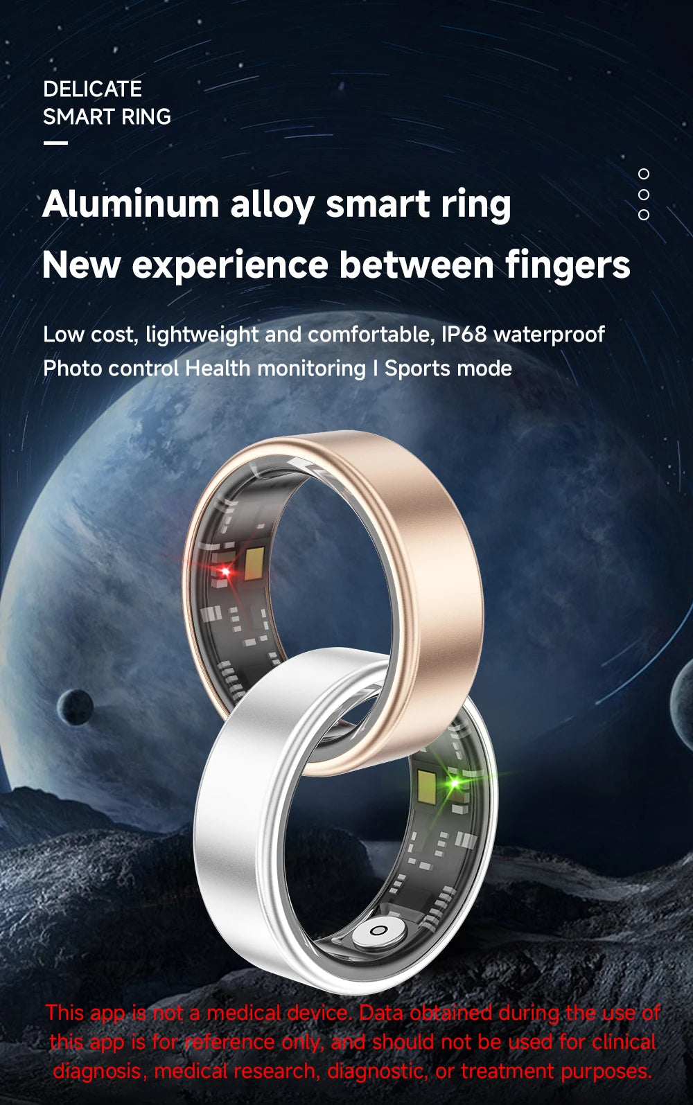 Smart Ring with Long Battery Life Lightweight Design Health Tracking Heart Rate and Blood Oxygen Monitoring Sleep Recording
