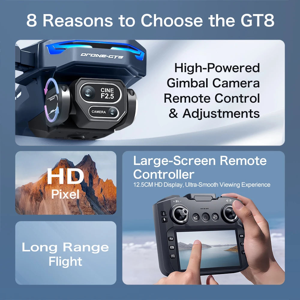 GT8 Drone 8K HD Dual Cameras FPV 5G WiFi GPS Brushless Motor Intelligen Obstacle Avoidance Foldable Quadcopter Toy Gift RC 3000M