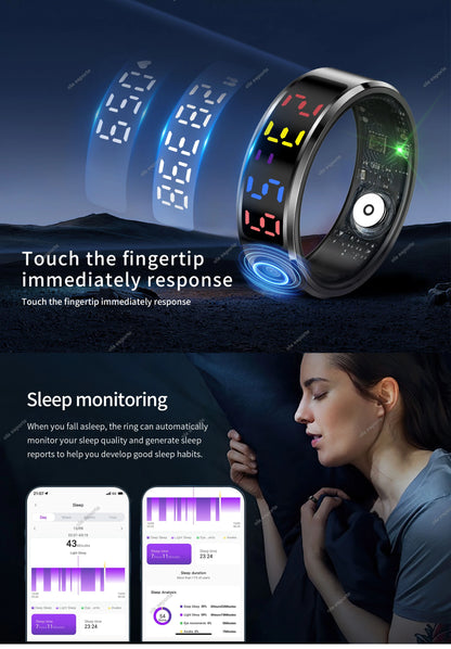 2025 R12 Smart Ring with Color Display Screen and Touch, Charging Box,Health Manager, 5 ATM Waterproof Smartring For Men Women