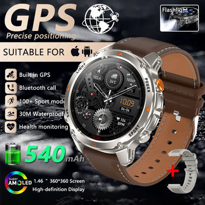 Built-in GPS Positioning Smart Watch Men 1.46 Inch HD Screen Compass 100+ Sport Mode 30M Waterproof Bluetooth Call Smartwatch