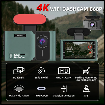 Dash Cam 4K Ultra High Definition Support Speed Real Display Loop Recording Optional 2.5K Rear Camera Driving Recorder