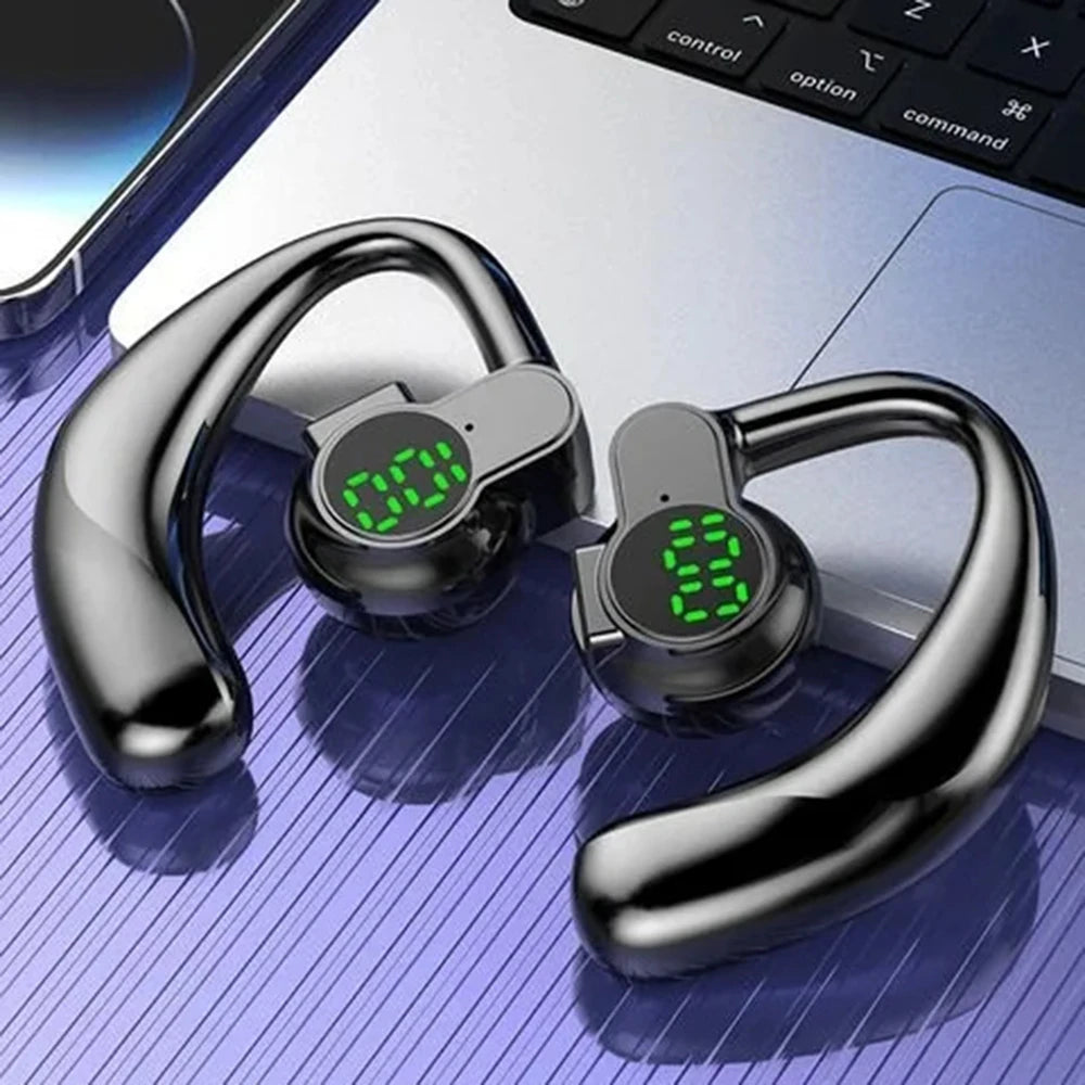 ‌Open-Ear Wireless Earphones Bluetooth 5.4 -Bone Conduction ENC Noise Cancelling with LED Display for Sports/Driving/Gaming ‌
