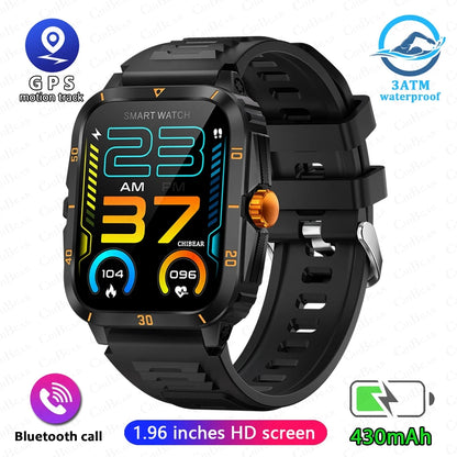 3ATM Waterproof Smartwatch Men 1.96 Inch HD Screen GPS Sports Fitness Tracker Health Monitoring Bluetooth Call Sport Smart Watch