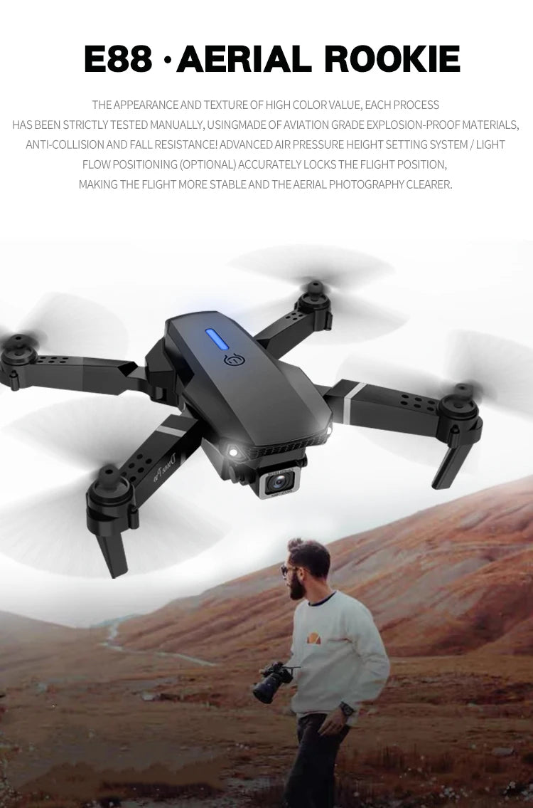 MHD E88 Dual Camera Drone Aerial Photography Professional High-definition Quadcopter Outdoor Flying Toy Beginner Drone Kids Gift