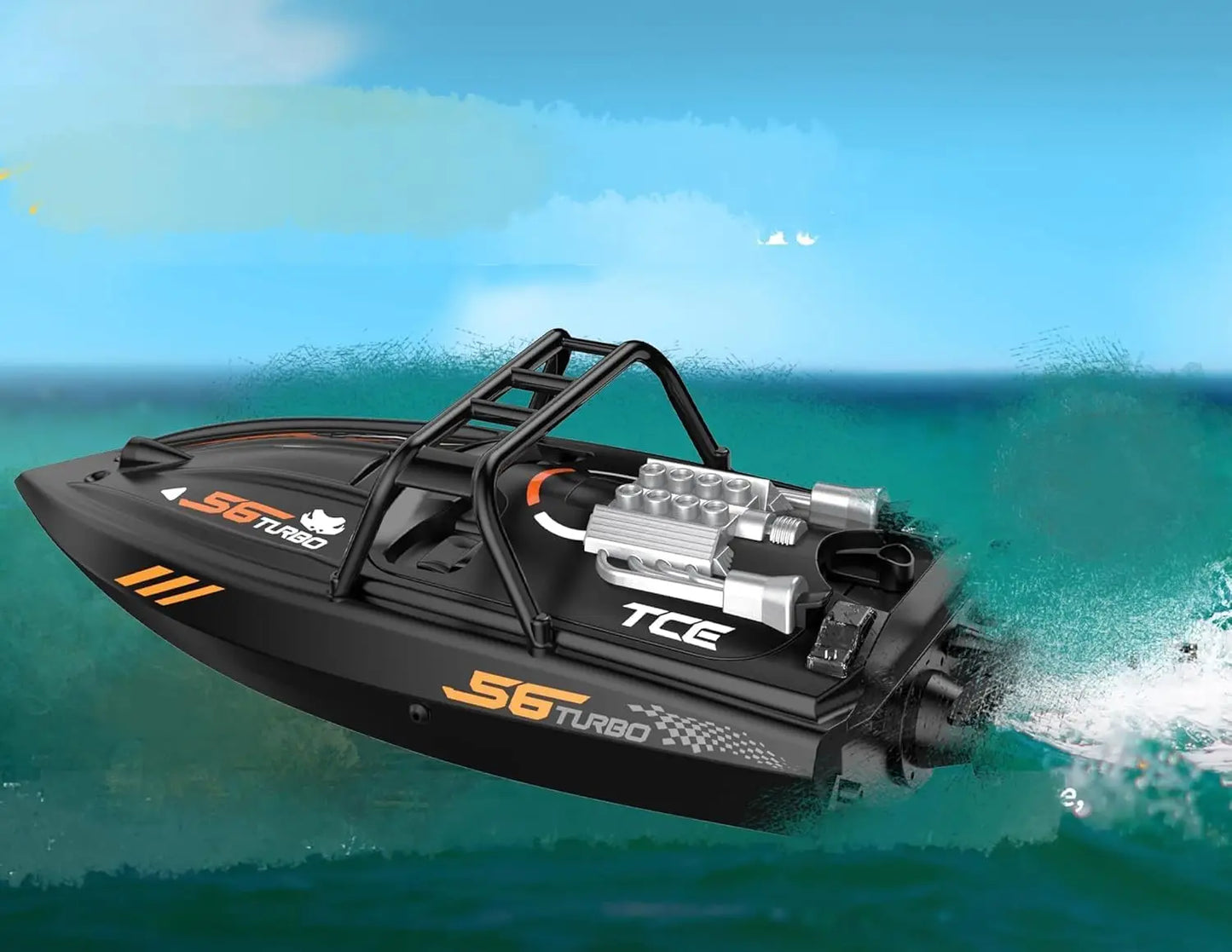 Remote Control Off-Road Boat Model Eddy Current Jet high-Speed Remote Control Speedboat 15-20km/hH156 with Lights Off-Road Speed