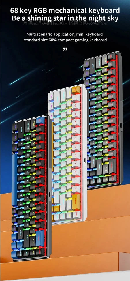 2025 new 68-key game mechanical keyboard mini 65% compact RGB backlit ergonomic wired film keyboard, suitable for laptop desktop