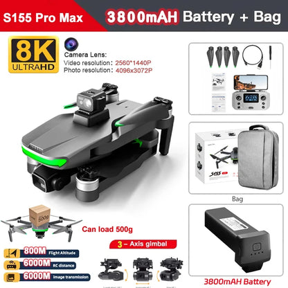 AE86 PRO MAX/S155 GPS Drone Professional 8K 3-axis PTZ Aerial Obstacle-Avoiding Brushless Motor 5G WIFI RC Quadcopter Toys