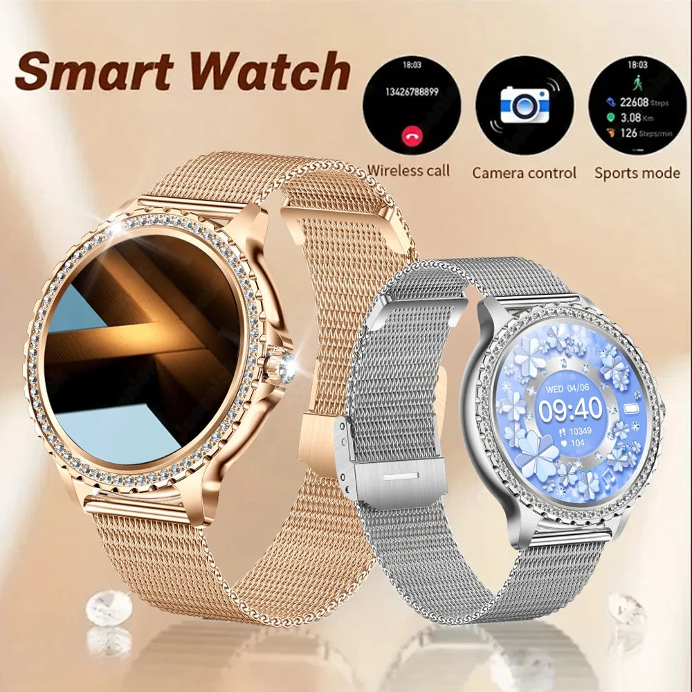2005 New Fashion Ladies Bluetooth Call Smart Watch AMOLED HD Screen Health Monitoring Sports Diamond Smartwatch IOS Android
