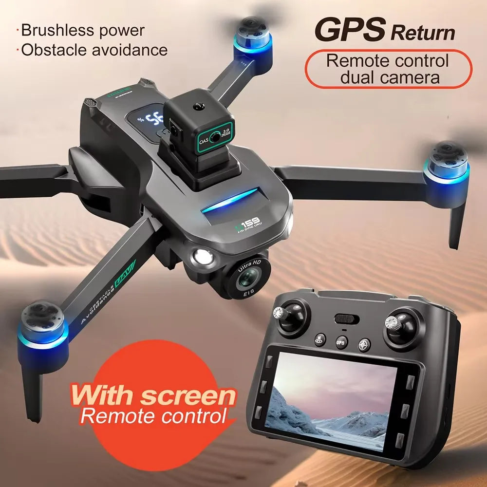 S159 GPS Drone Professional 360° Obstacle Avoidance Brushless 8K HD Dual Camera With Screen 5G WIFI FPV Dron Foldable Quadcopter