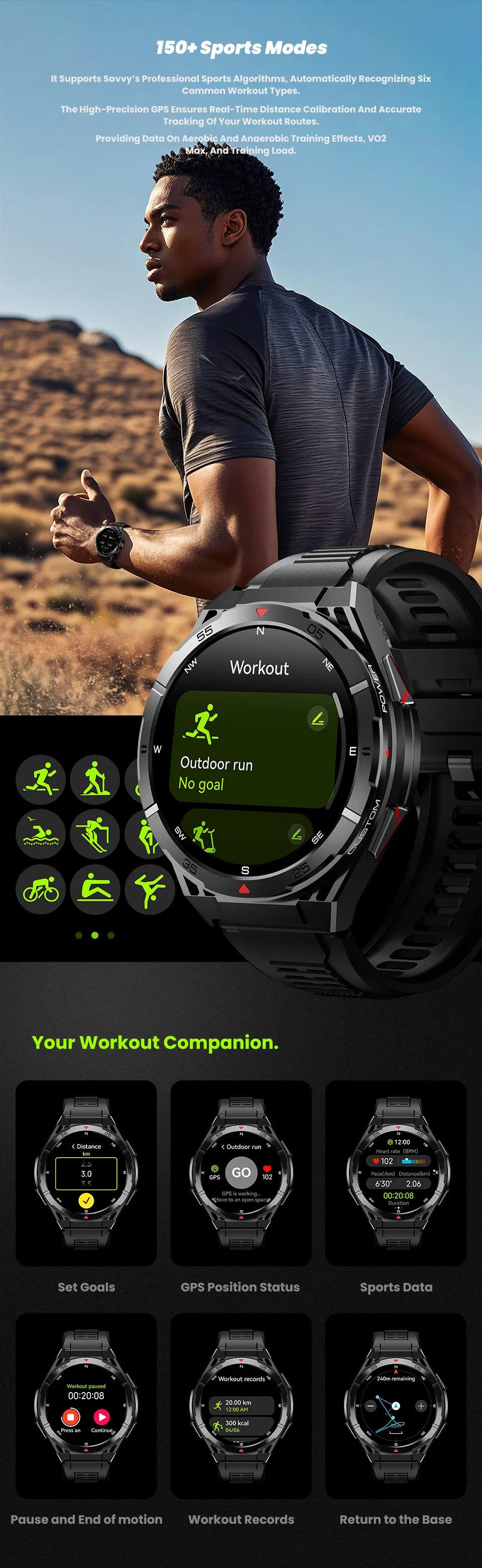 New Outdoor Built-in GPS Smart Watch Men 1.43'' AMOLED Display Compass 3ATM Waterproof Swimming Grade Bluetooth Call Smartwatch