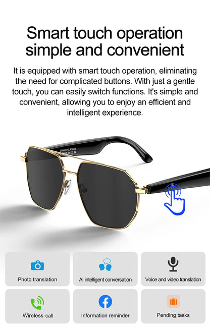 2025 New Smart Glasses Multiple Language Real-time Translation Wireless Call Music Play Sunglasses Waterproof Mens Smart Glasses
