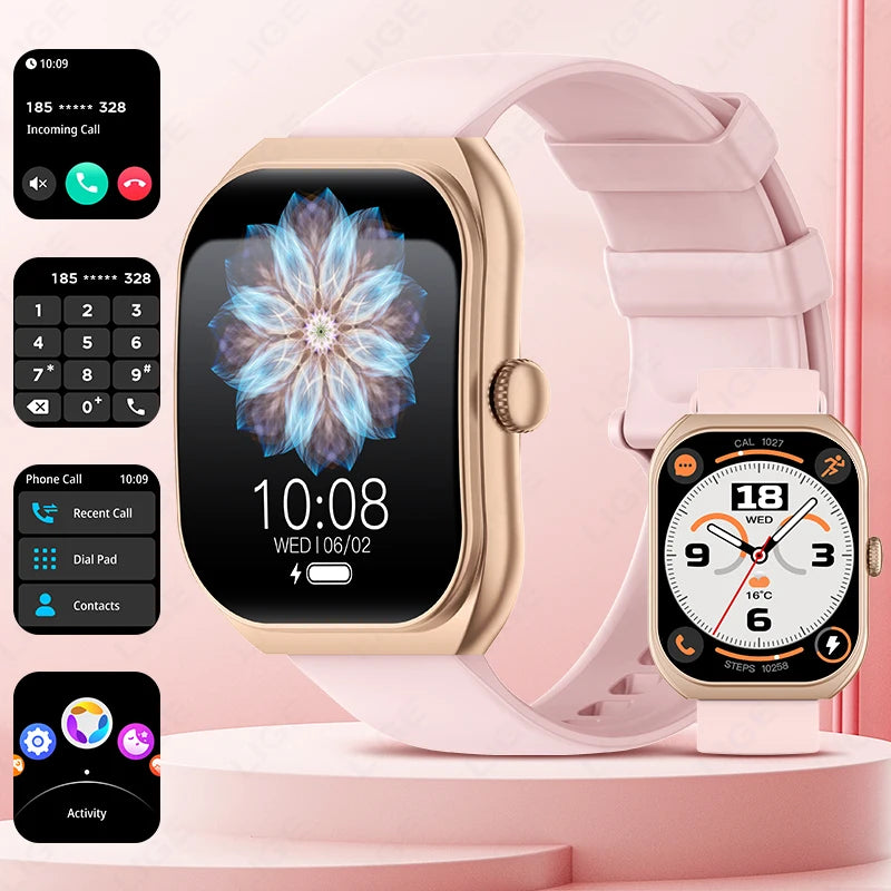 LIGE 2025 Smart Watch For Android IOS Phone 2.01" 3D Curved Screen Bluetooth Call Blood Oxygen Heart Rate Smart Watch Women Men