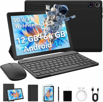 10.1 Inch Tablet Android 14 12GB RAM 64GB ROM Octa Core 5G WiFi Dual Camera with Keyboard Mouse Case Tablets Computer Set