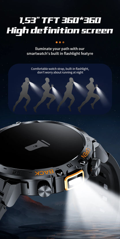 LIGE 2025New Smart Watch Men 360*360 AMOLED HD Screen Waterproof Sport Fitness Watches Flashlight New Smartwatch For Android ios