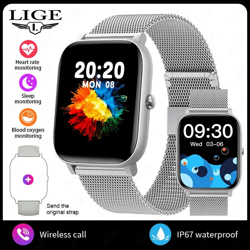 LIGE 2025 Smart Watch Men 1.85'' Screen Lady Gift Sports Fitness Watches Bluetooth Calling Digital Wristwatch For Android Phone