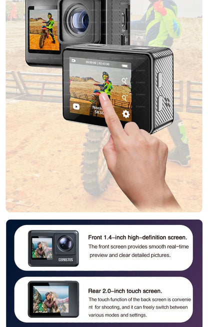 CERASTES Action Camera 5K 4K 60FPS WiFi Anti-shake Dual Screen 170° Wide Angle 30m Waterproof Sport Camera with Remote Control