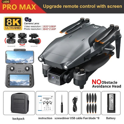 L600 PRO Max GPS Drone With Screen Control 8K HD Dual Camera Brushless Obstacle Avoidance 3-Axis Gimbal Aerial FPV RC Dron 5KM
