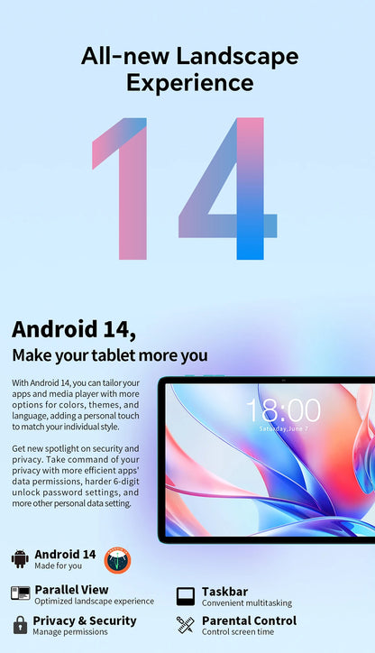 Teclast P30 Tablet  Allwinner  1.6GHz/ 4GBRAM/64GB ROM/10.1inch 1280×800iPS/WIFI/6000mAh/Type-C/5MP+2MP Camera/Android 14)