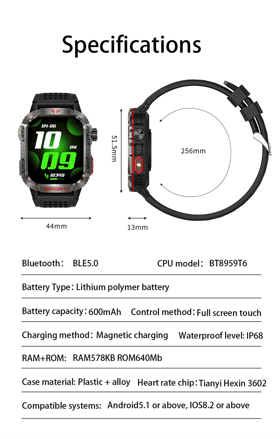 For Huawei GPS Outdoor Sport LED Light Smartwatch Men 600mAh Large Battery Cash Verification Function Bluetooth Call Smart Watch