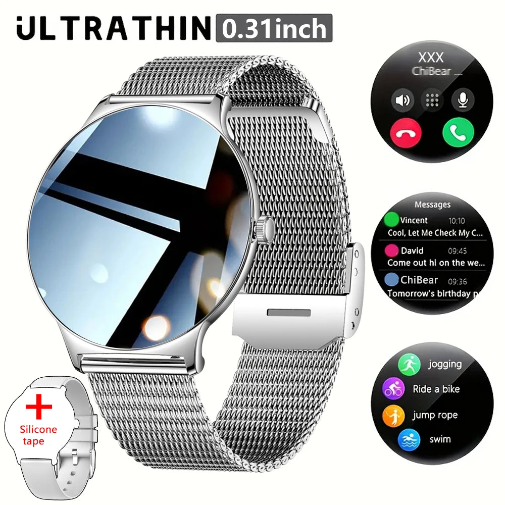 2025 New Ultra Slim AMOLED Smart Watch Women Screen Always Display Time Heart Rate BT Calling High-end Fashion Smartwatch IOS