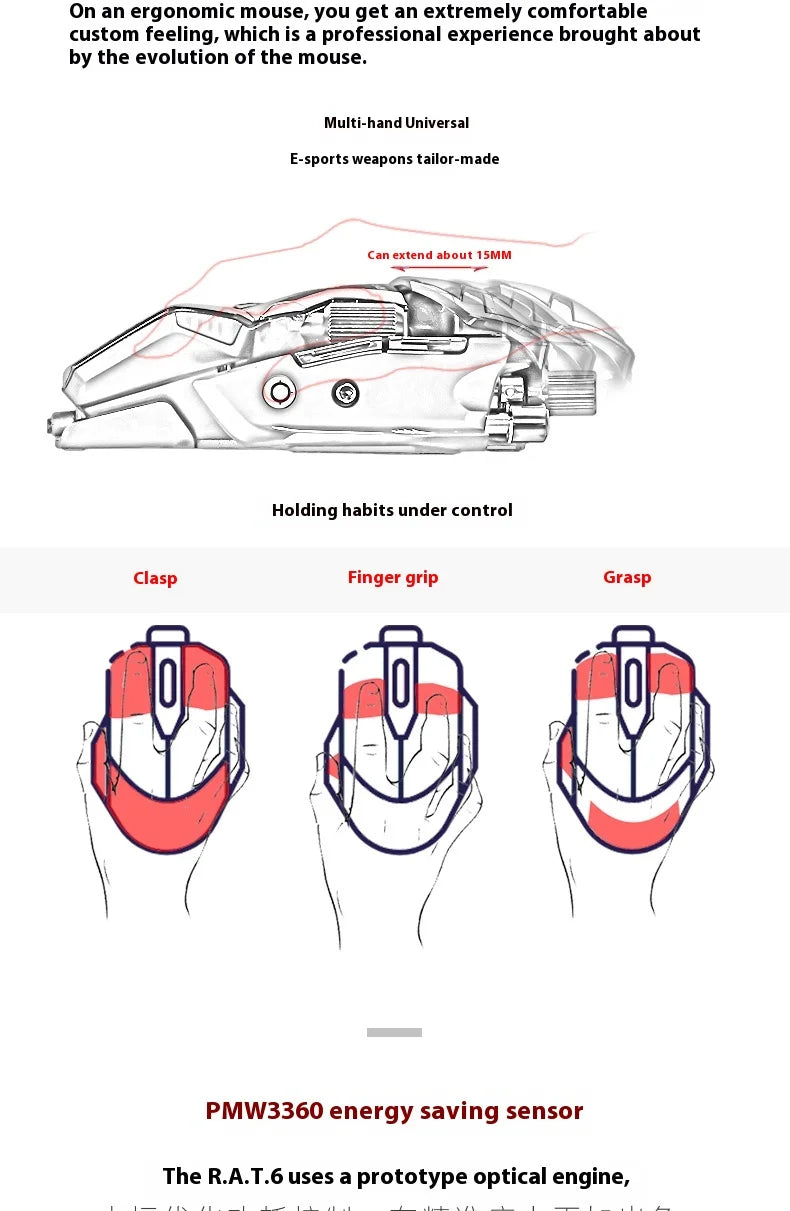 MeiJiaLion RAT6+ Wired Mechanical Gaming Mouse With Weight RGB Computer Esports Mouse Controller Black And White For Gamers