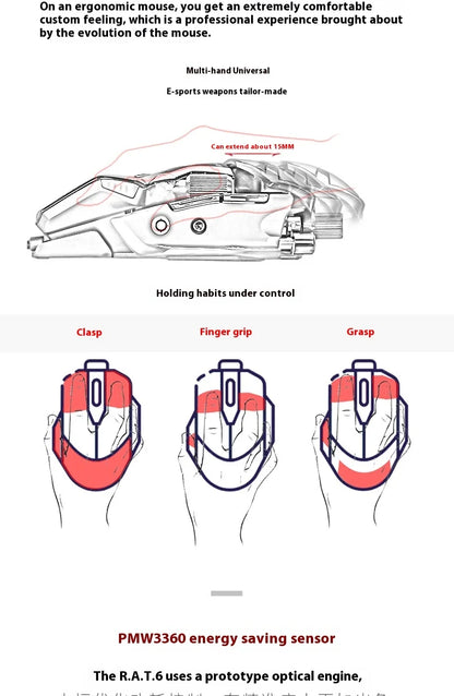 MeiJiaLion RAT6+ Wired Mechanical Gaming Mouse With Weight RGB Computer Esports Mouse Controller Black And White For Gamers