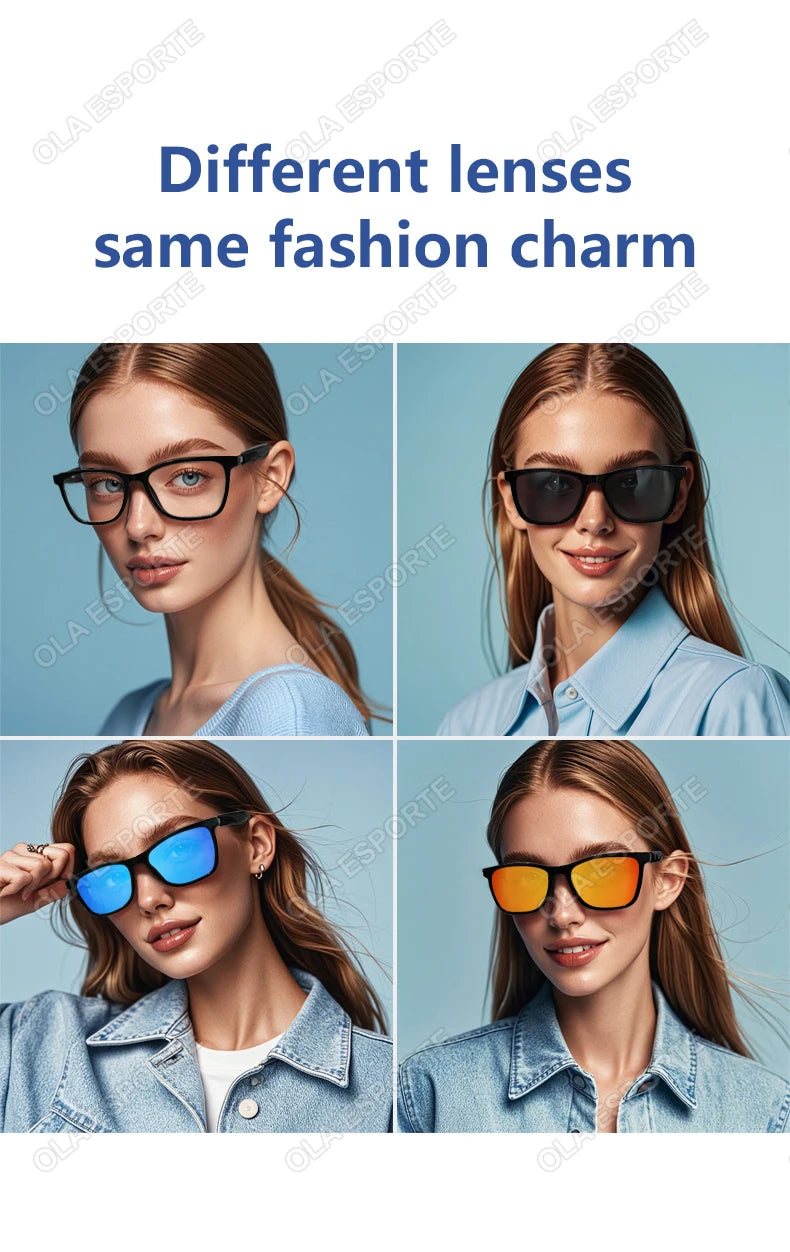 Hot GS05 Smart Glasses For Men 2 in 1 UV Protection Portable Polarized Anti-blue light Black Frame White Lenses Music Sunglasses