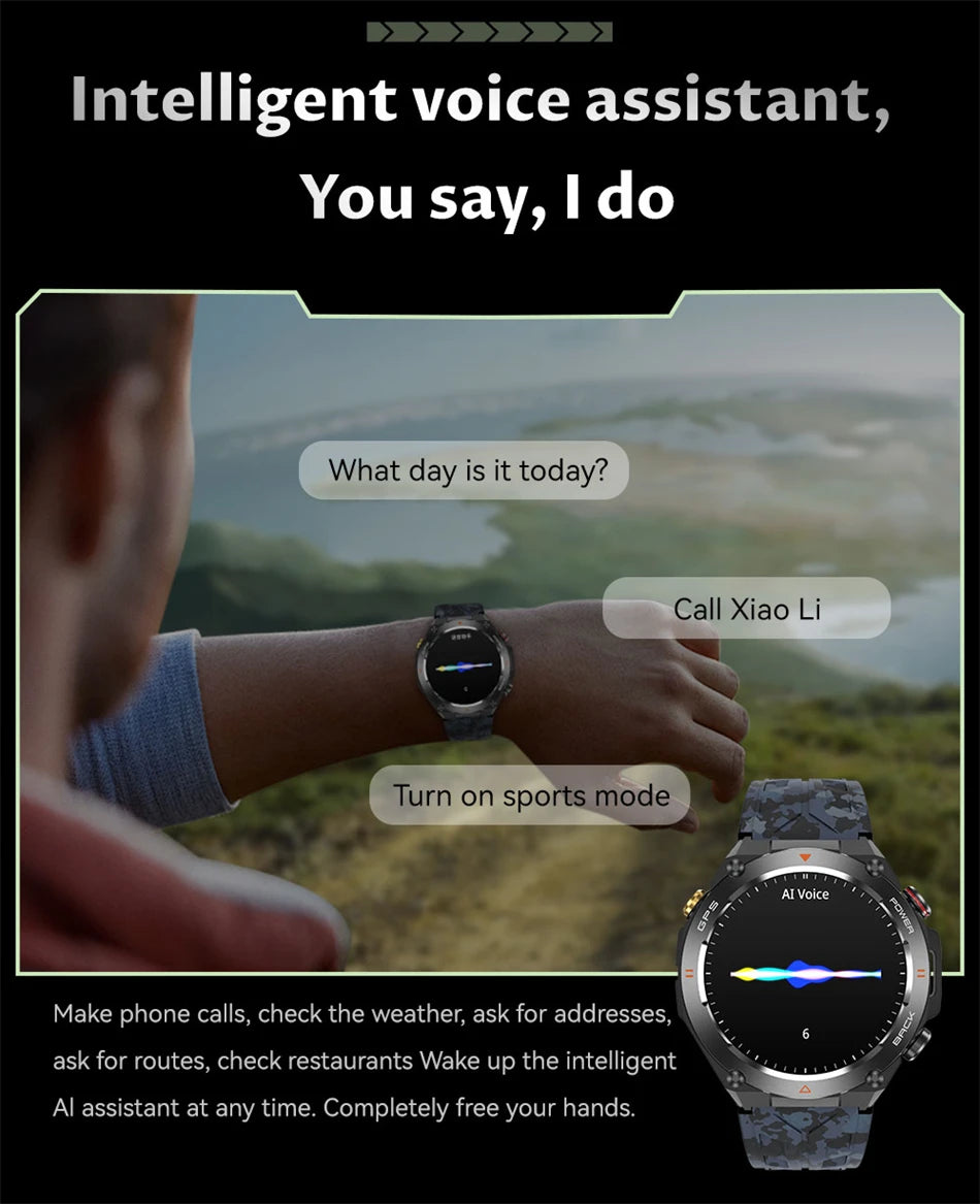 For Huawei Xiaomi GPS Outdoor Military Smart Watch Men 5ATM Waterproof Compass Altitude Monitor Watch 650mAh BT Call Smartwatch