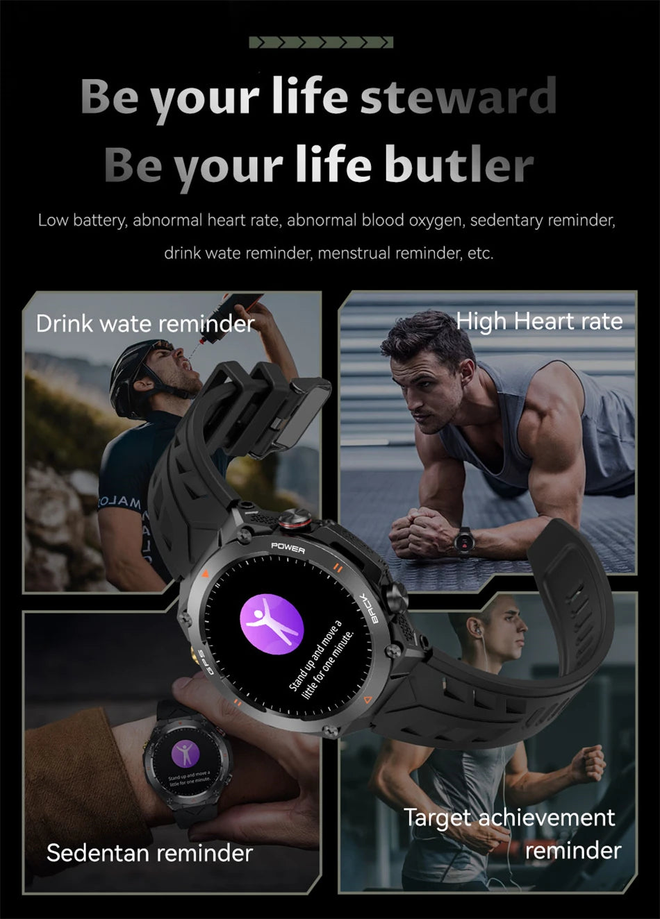For Huawei Xiaomi GPS Outdoor Military Smart Watch Men 5ATM Waterproof Compass Altitude Monitor Watch 650mAh BT Call Smartwatch