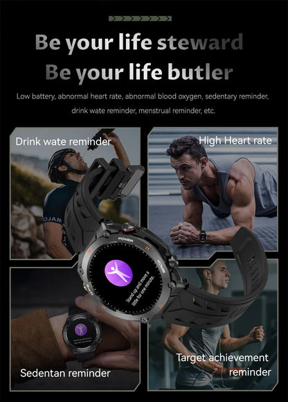 For Huawei Xiaomi GPS Outdoor Military Smart Watch Men 5ATM Waterproof Compass Altitude Monitor Watch 650mAh BT Call Smartwatch