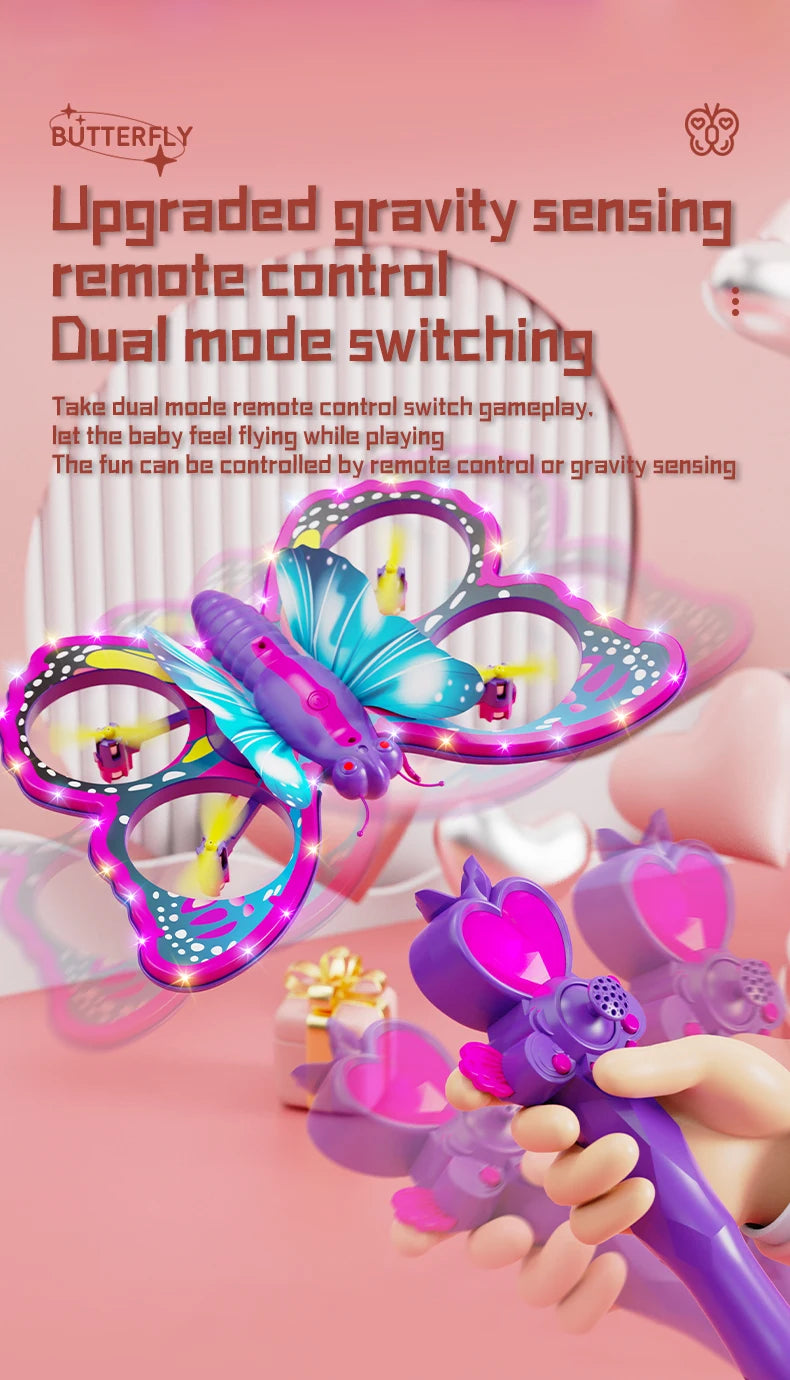 New V40 Glitter Butterfly Remote Control Aircraft 2.4GHz Gravity Sensing Mini Drone RC Quadcopter Children's Toy Gift