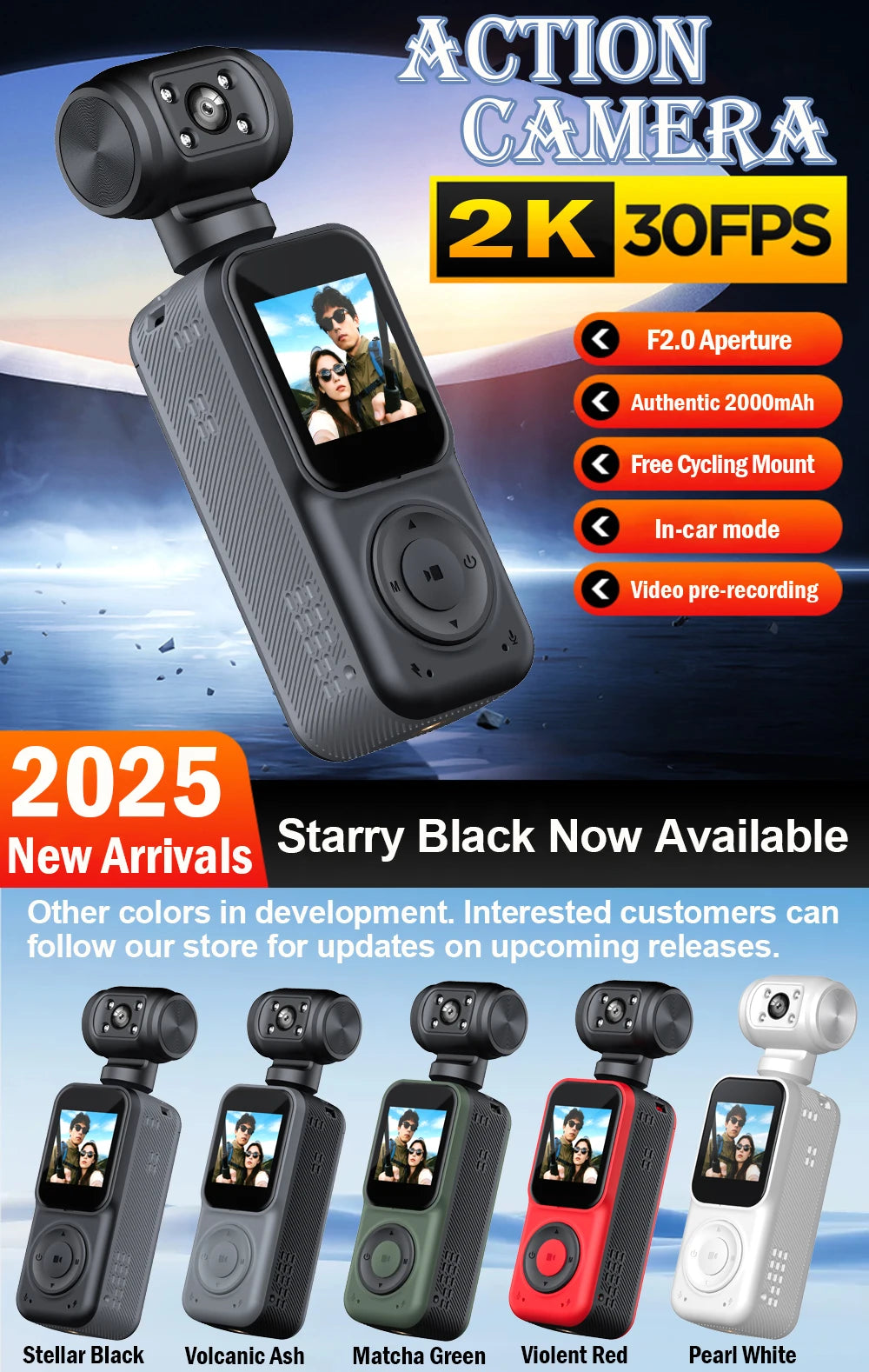 1440P QHD Display 2K Handheld Sports Pocket Camera 270° Rotatable WIFI Control Video Recorder WIFI Control Motion Camera