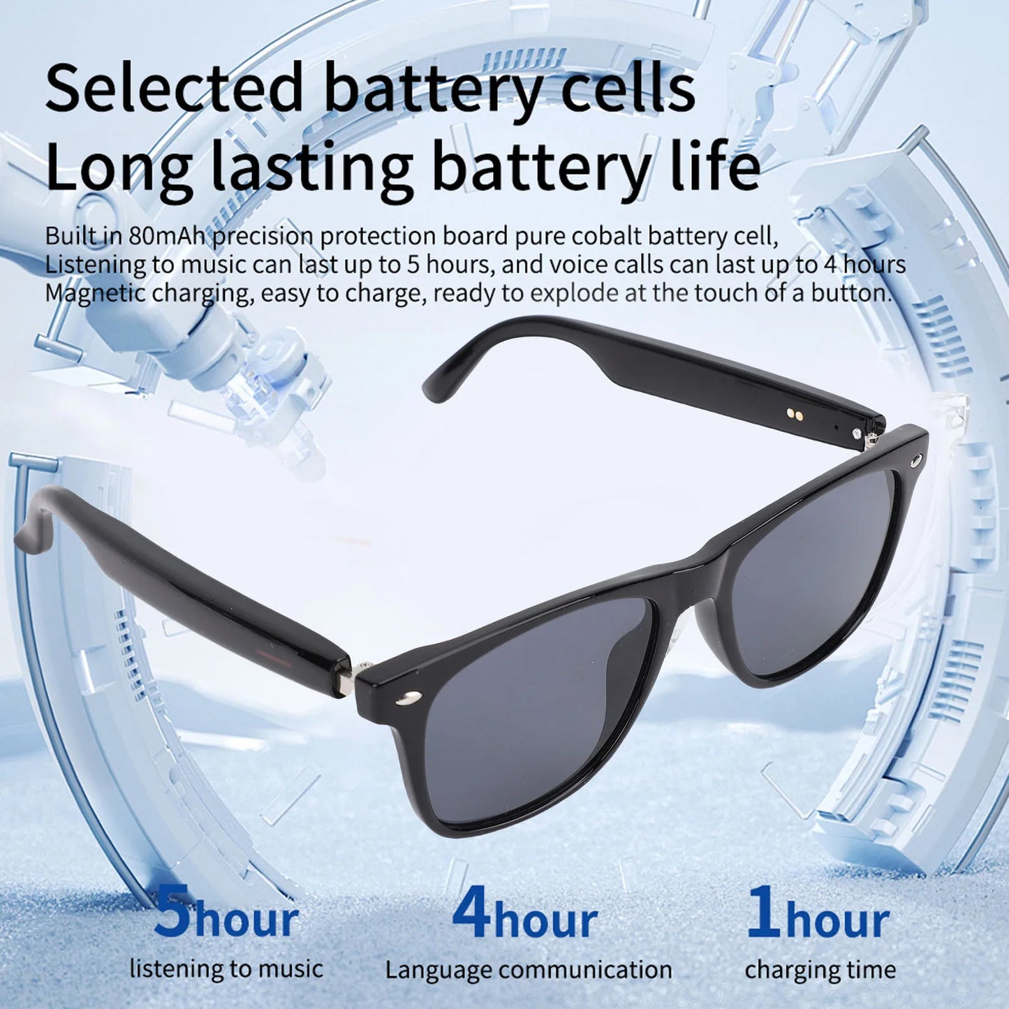 Smart Glasses Music Sunglasses Smart Sunglasses IP65 Water Proof Bluetooth 5.4 Sunglasses Noise Cancelling Built in Mic Speaker