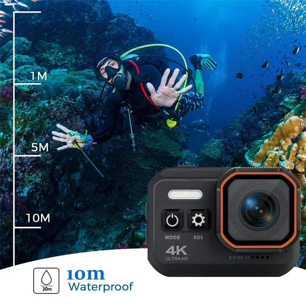 4K HD 60FPS Mini Camera Wifi Outdoor Sport 170° Wide Angle Action Kam Waterproof Bike Motorcycle Helmet Body Cam with LED Screen