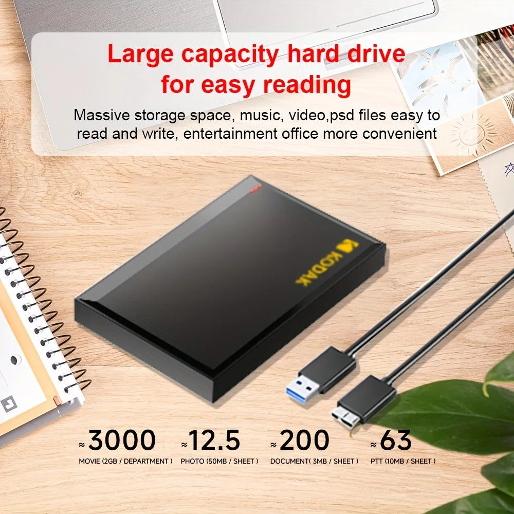 Kodak portable external hard drive PHDD, supports USB 3.0, 500GB/1TB/2TB capacity optional