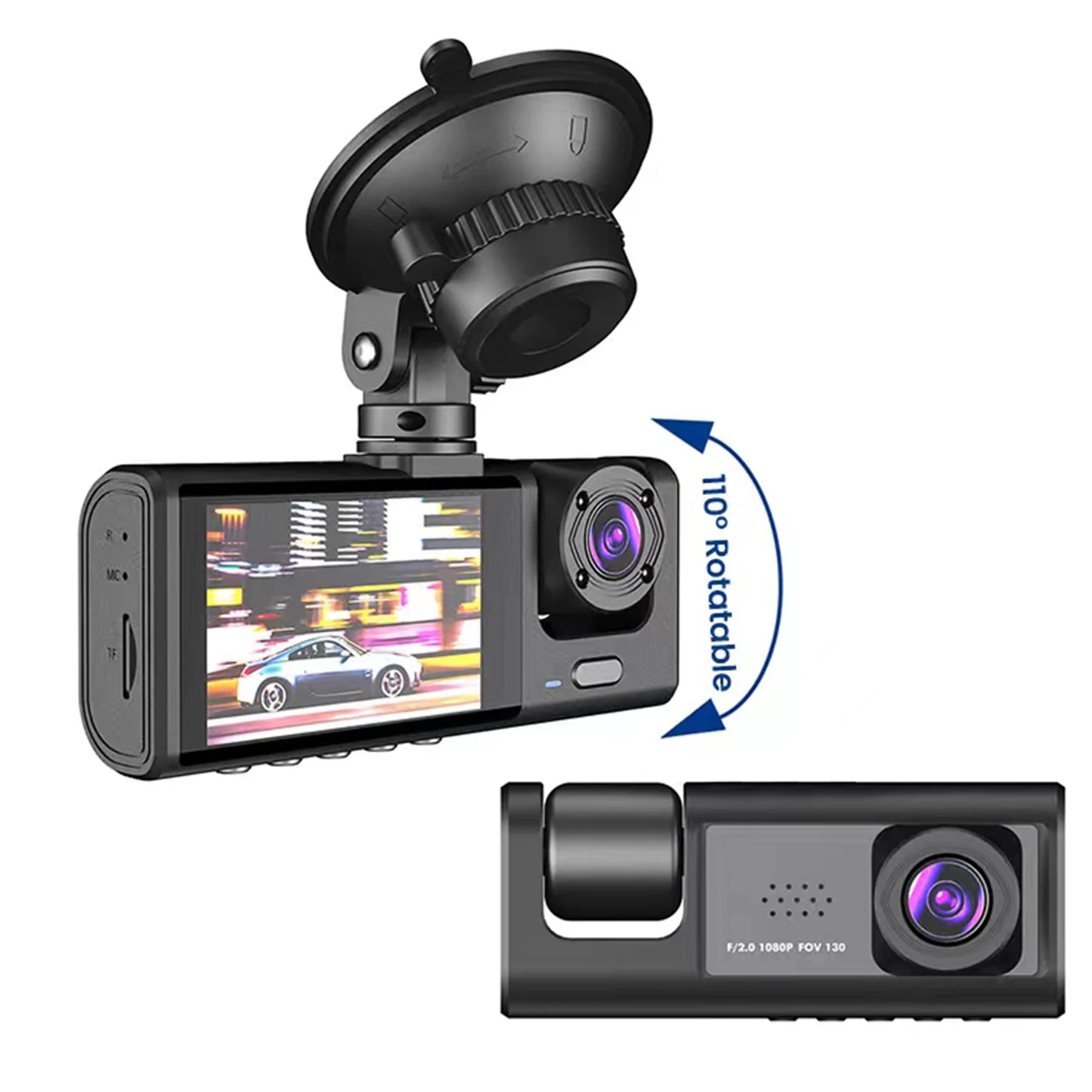 Dash Cam Recording Car Camera DVR S1 2"Screen HD 1080P 3 Cameras+WiFi (Front/Rear/In car) Night Vision Video Recorder