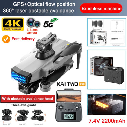 KAITWO Pro GPS Drone HD Camera Aerial Photography FPV 4K 3-axis Anti-shake Gimbal Brushless Obstacle Avoidance Quadcopter Toys ﻿