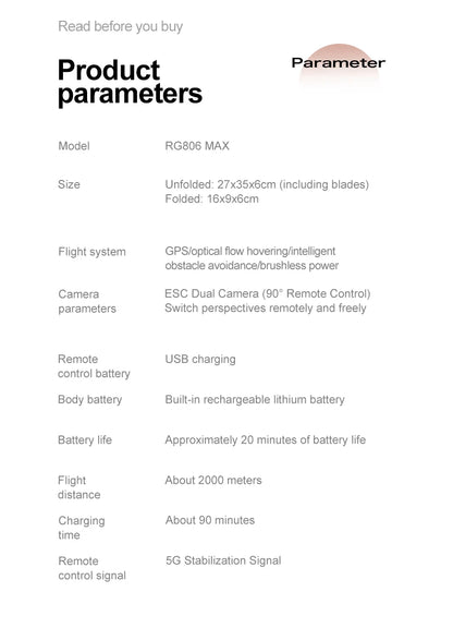 RG806MAX Drone 4K GPS Aerial Photography Optical flow hover Control Obstacle Avoidance Brushless 4-axis With screen Drones Toys