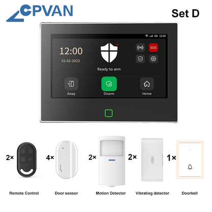 CPVAN Tuya smart Home Alarm System Wireless WiFi 4G 7 inch panel for Home burglar Security Protection Alarm Kit DIY Accessories